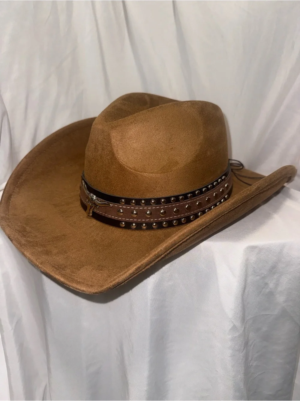 Classic Brown Western Cowboy Hat with Bull Head Band